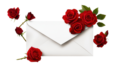 Romantic valentine's love letter with red roses on transparent background
