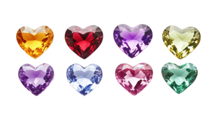 Colorful heart gems isolated on transparent background