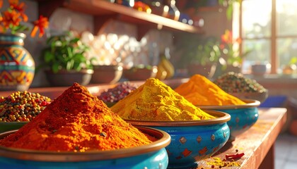 Vibrant Spices in Bowls at a Market Stall.