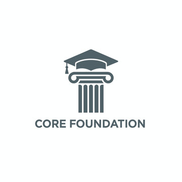 Classic law pillar with graduation cap icon for legal education or academic institution branding titled Core Foundation university logo.