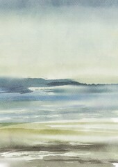 Abstract Watercolor Landscape in Soft Pastel Tones