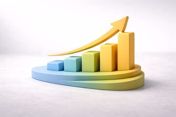 Business Growth Chart with Rising Arrow and 3D Bars