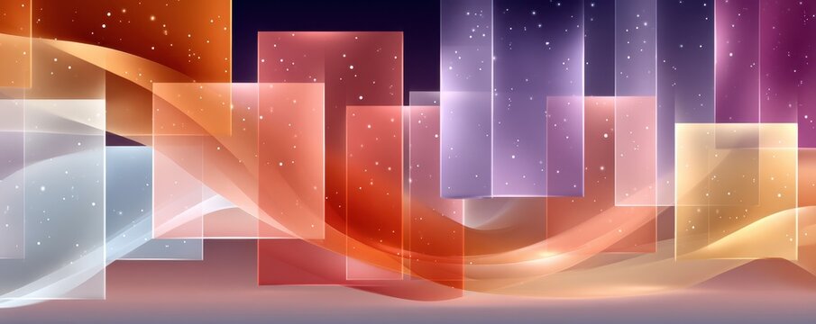 Abstract digital art with glowing lines and colorful geometric shapes against a dark purple background - Powered by Adobe