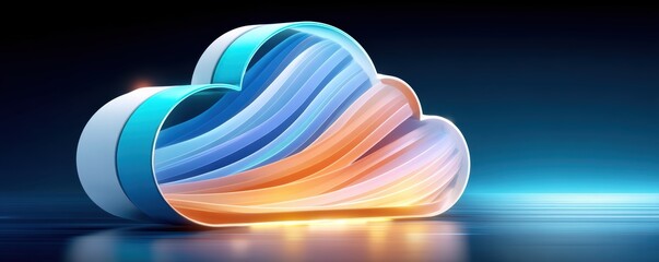 Isometric illustration of a blue digital cloud icon for cloud computing and storage concepts