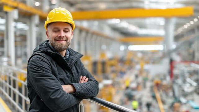 Industrial Foreman's Confidence: A portrait of a skilled foreman in his work environment, his expression is one of assurance. He stands proudly, radiating experience and authority.