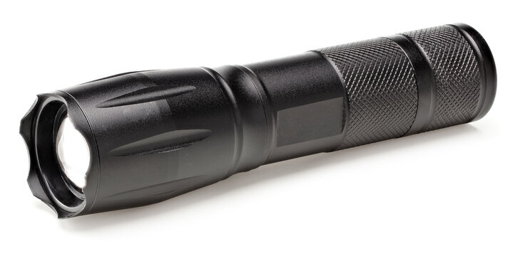 Black flashlight isolated on white background. clipping path