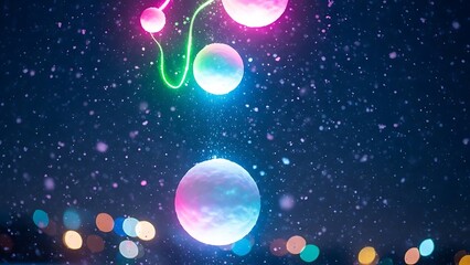 A vibrant display of glowing orbs and blurred lights against a dark backdrop