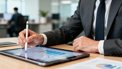 Businessman using tablet for data analysis