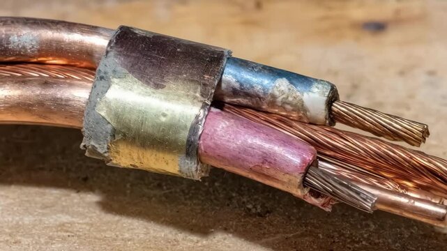 Closeup of insulated wire ends being stripped and prepared for clean splice with protective sleeves.