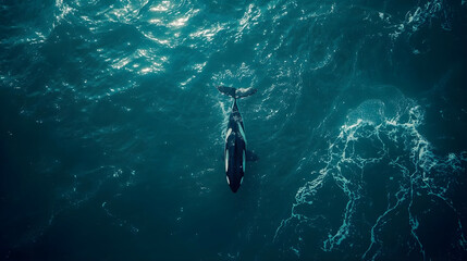 A lone surfer riding a high wave in the ocean from an aerial viewpoint captures a thrilling moment.