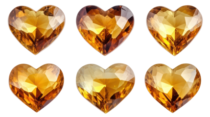 Golden heart shapes, valentine love symbols on transparent background