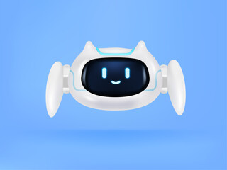 3D robot. chat bot, AI servers technology. Artificial intelligence cyborg. Online communication, virtual support assistance. Vector isolated illustration.