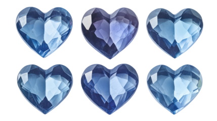 Blue heart shapes valentine's day decorations isolated on transparent background