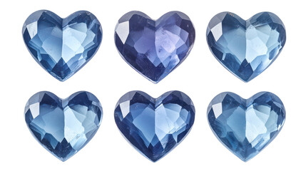 Blue heart gems, valentine love jewelry, gemstones, isolated on transparent background