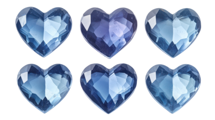 Blue heart gems, valentine love jewelry, gemstones, isolated on transparent background