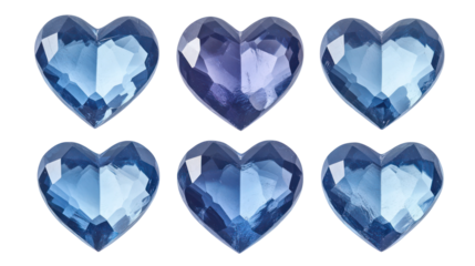Blue heart gems valentine love jewelry design isolated on transparent background