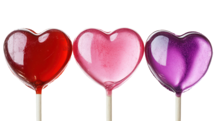 Colorful heart-shaped lollipops on transparent background - valentine's day concept