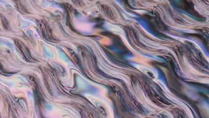 Abstract rendering of iridescent flowing patterns with wavy, rippling textures and color shifts