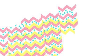 Zigzag pattern with pink and yellow stripes and cyan polka dot. Represents a festive and joyful mood, suitable for party or decoration concept