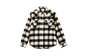 Black and white plaid shirt isolated on transparent background