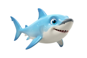Cute Blue Cartoon Shark with Open Mouth Isolated on White Background