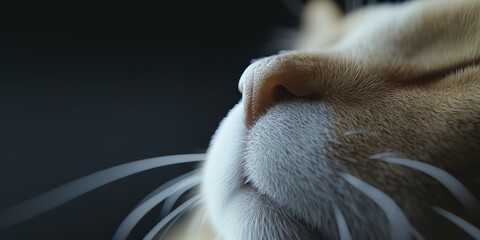 Close-up of a cat's nose and whiskers against a dark background