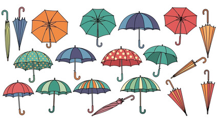 Obraz premium Collection of Colorful Umbrellas in Various Styles and Openness, Isolated on White