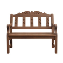 Fototapeta premium Brown wooden bench with leaf furniture outdoor isolated on a transparent background