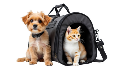 Cute dog and cat in pet carrier bag