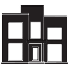 Minimalist Modern House Silhouette with White Window and Door Outlines