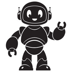 Friendly Black Robot Illustration with Antennae Waving