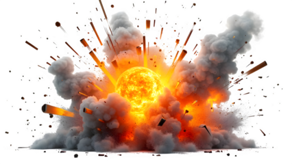 Explosion with smoke and fire isolated on transparent background