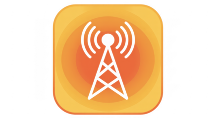 Orange radio tower on black signal communication isolated on a transparent background