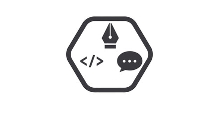 digital creativity coding collaboration icon for web development and design communication showcasing integrated tech skills within a modern hexagon graphic