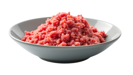 Raw ground beef in a bowl isolated on transparent background