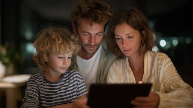 A family customizing their modular home layout on a digital tablet, choosing room configurations and finishes before installation begins. cinematic color correction, natural uneven lighting yet
