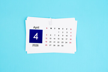 April Calendar 2026 page on blue background.
