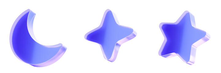 Set 3D Glass rating favorite icon isolated on transparent background, concept of star quality and user preference. Transparent Liquid Glass icon. 3D rendering.