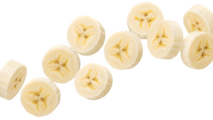 Sliced Bananas Floating isolated on transparent background