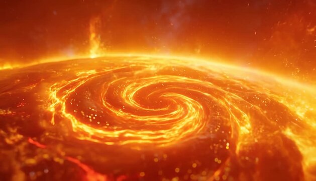 Fiery cosmic vortex spectacle, interstellar plasma swirl, nebulae gas cloud formation cosmic vortex.