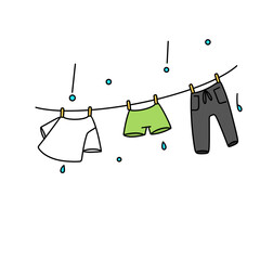 A cartoon drawing of clothes hanging on a clothesline
