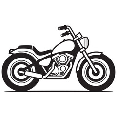 Black and White Vector Illustration of a Classic Cruiser Motorcycle