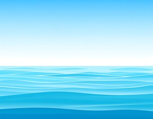 Obraz premium A serene illustration of an ocean scene, showcasing varying shades of blue, wave patterns, and a clear, gradient sky