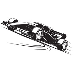 Dynamic Black and White Illustration of a Speeding Race Car on a Track