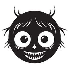 Whimsical Cartoon Monster Face Illustration with Big Eyes and Sharp Teeth