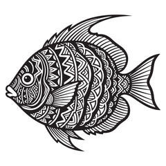 Intricate Black and White Fish with Tribal Patterns