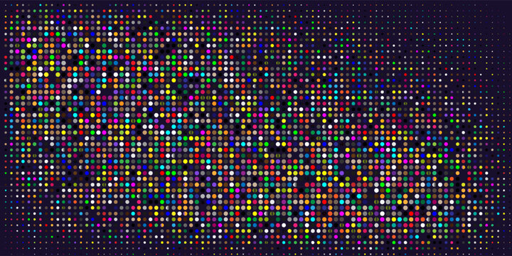 Geometric Grid of Colorful Circles of Different Size on Dark Backdrop. Geometric Continuous Background for Universal Application.