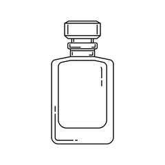 Outline illustration of perfume bottle with heart accent, minimalist line art design