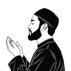 Muslim man making dua at night outline line art style