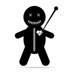 Voodoo doll shadow icon, halloween death toy. Cartoon magic symbol, magical vector illustration .
